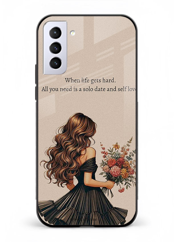 Floral bouquet illustration printed on Samsung S21 FE glass back cover with gentle warm tones.