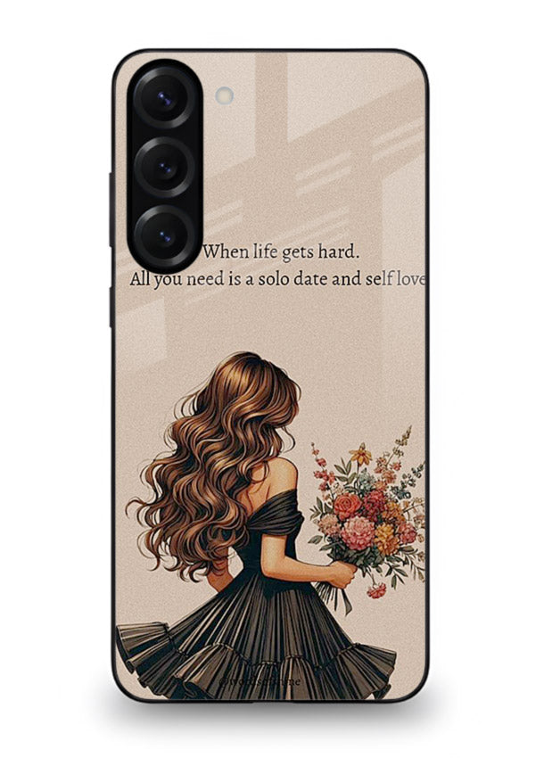 Floral bouquet illustration printed on Samsung S23 glass back cover with gentle warm tones.