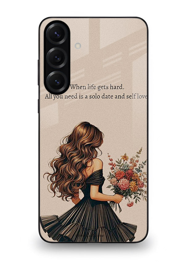 Floral bouquet illustration printed on Samsung S24 FE glass back cover with gentle warm tones.