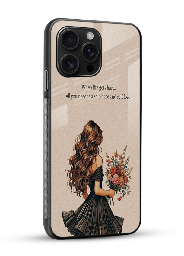Floral bouquet illustration printed on glossy vibrant premium glass back cover with gentle warm tones. - Angle Side