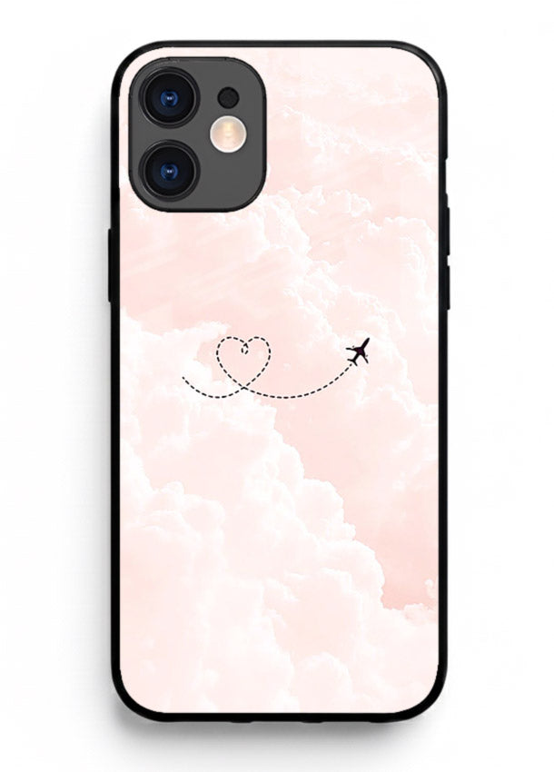 Heart Plane Clouds pink sky artwork iphone 12 glass back cover