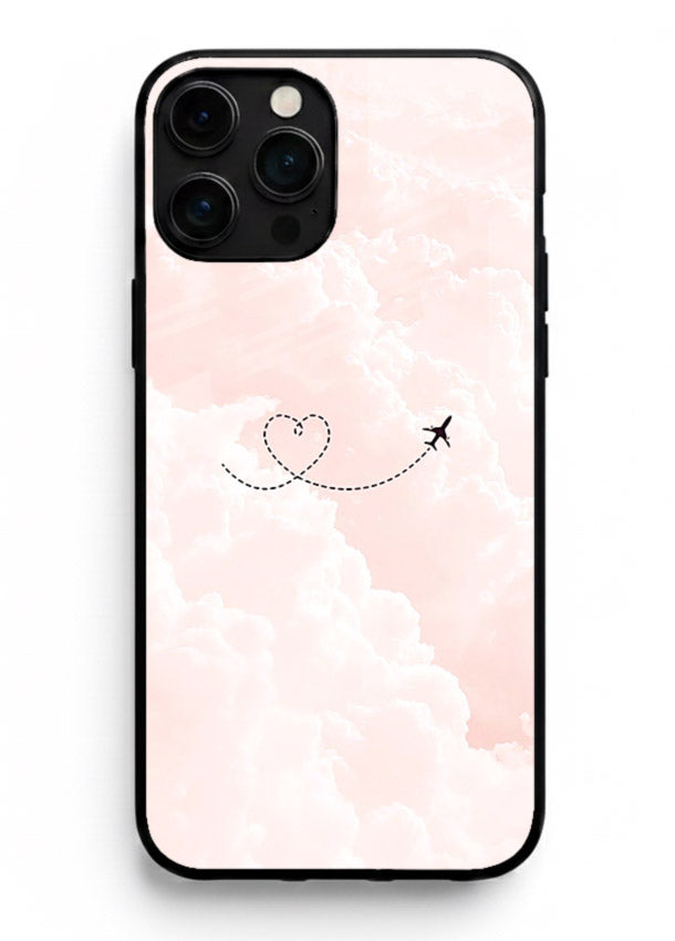 Heart Plane Clouds pink sky artwork iphone 14 pro max glass back cover