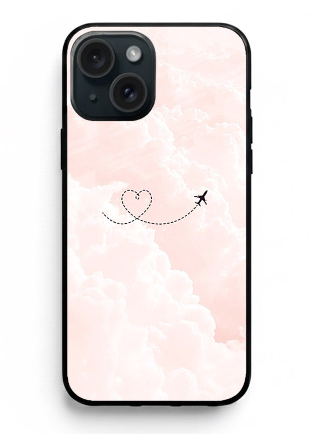 Heart Plane Clouds pink sky artwork iphone 13 mini glass back cover