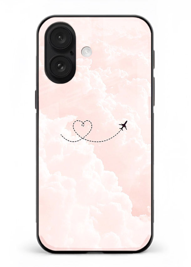 Heart Plane Clouds pink sky artwork iphone 16 plus glass back cover