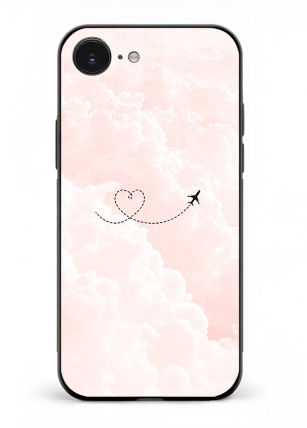 Heart Plane Clouds pink sky artwork iphone 16e glass back cover