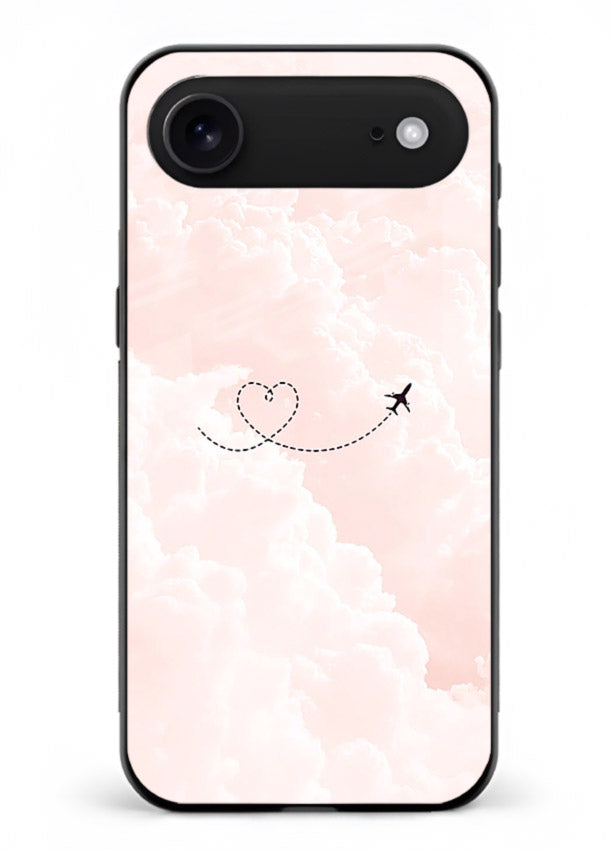 Heart Plane Clouds pink sky artwork iphone 17 air glass back cover