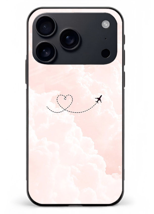 Heart Plane Clouds pink sky artwork iphone 18 pro max glass back cover