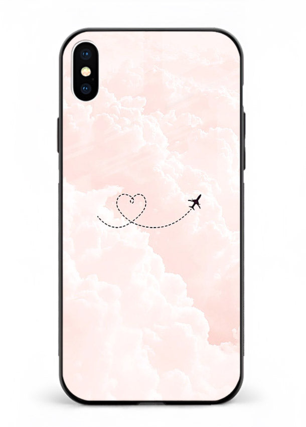 Heart Plane Clouds pink sky artwork iphone xs max glass back cover