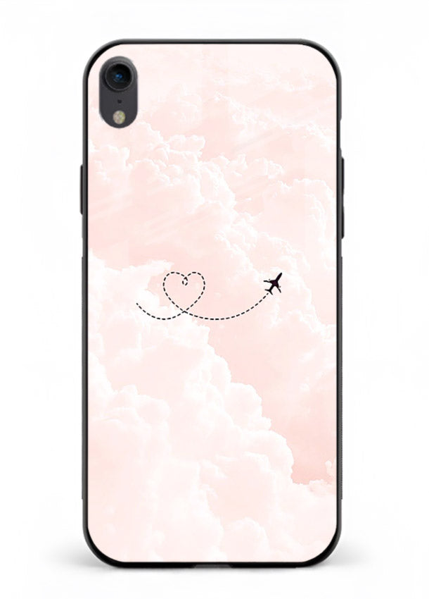 Heart Plane Clouds pink sky artwork iphone xr glass back cover