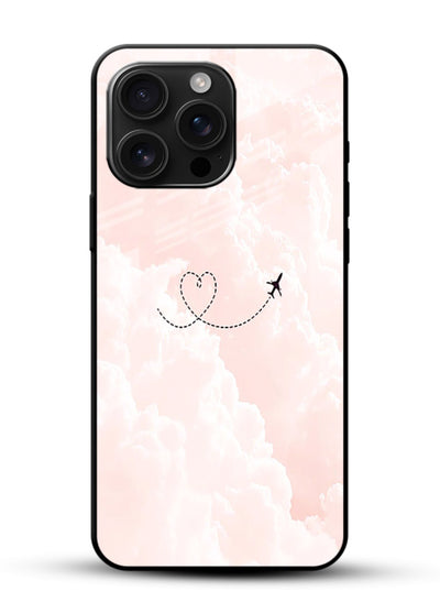 Heart Plane Clouds pink sky artwork glossy vibrant premium glass back cover - Angle Front