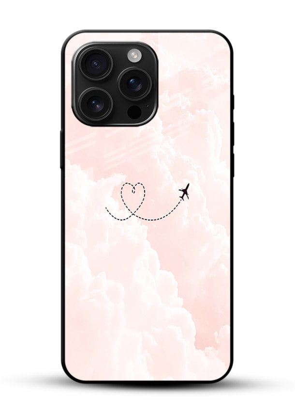Heart Plane Clouds pink sky artwork glossy vibrant premium glass back cover - Angle Front
