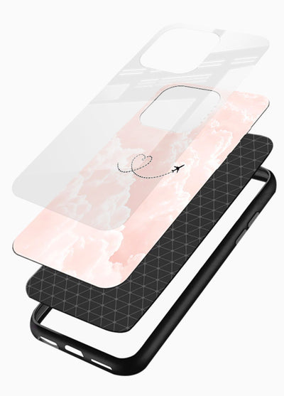 Heart Plane Clouds pink sky artwork glossy vibrant premium glass back cover - Angle Layers