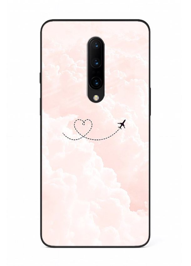 Heart Plane Clouds pink sky artwork OnePlus 8 glass back cover