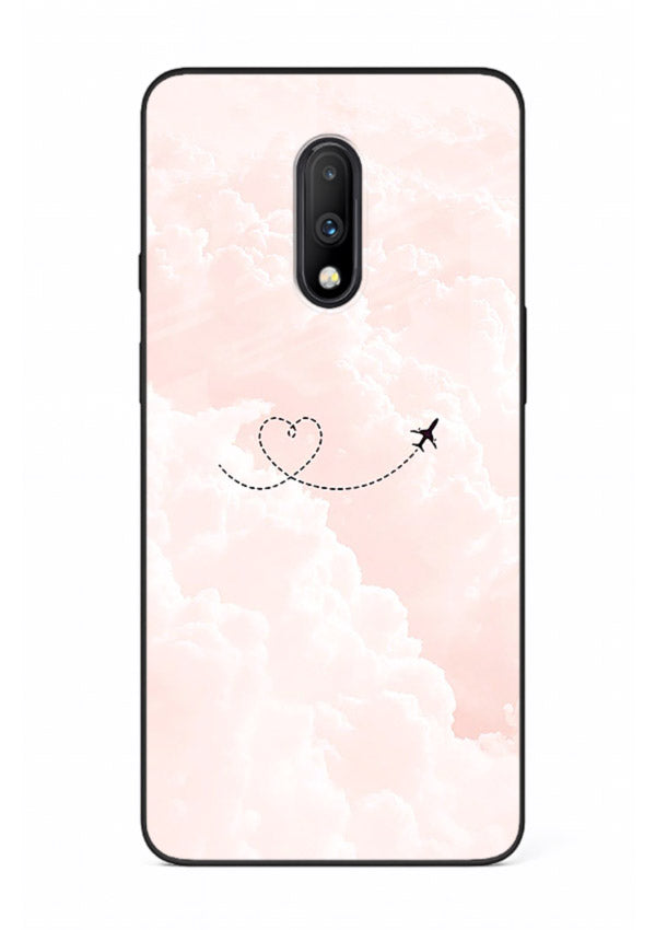 Heart Plane Clouds pink sky artwork OnePlus 7 glass back cover