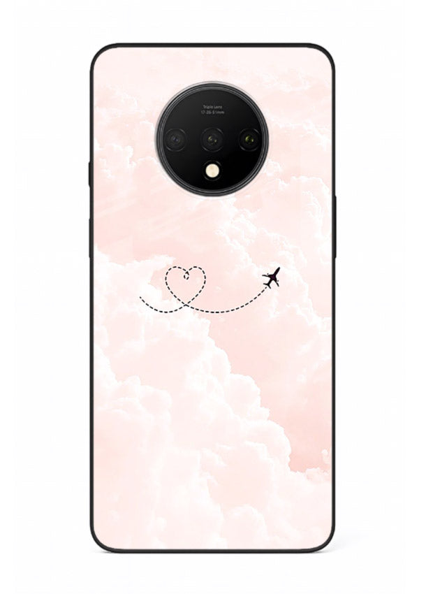 Heart Plane Clouds pink sky artwork OnePlus 7T glass back cover
