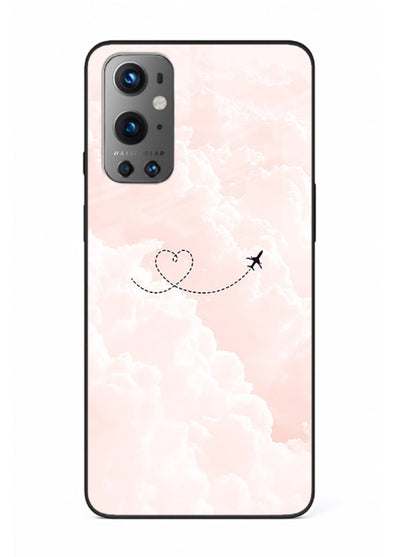 Heart Plane Clouds pink sky artwork OnePlus 9 glass back cover