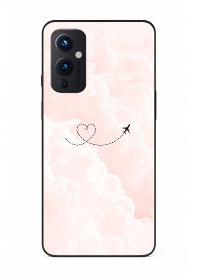 Heart Plane Clouds pink sky artwork OnePlus 9 Pro glass back cover