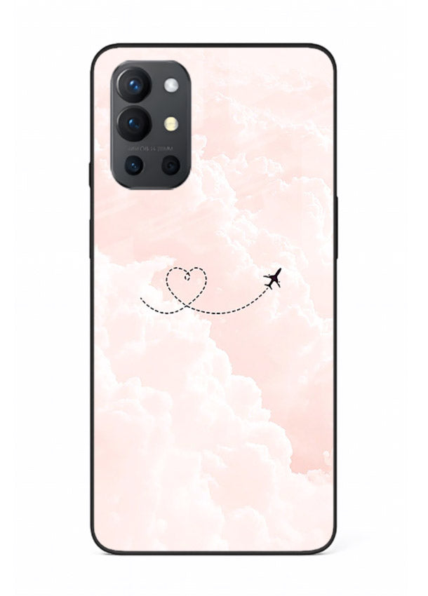 Heart Plane Clouds pink sky artwork OnePlus 9R glass back cover