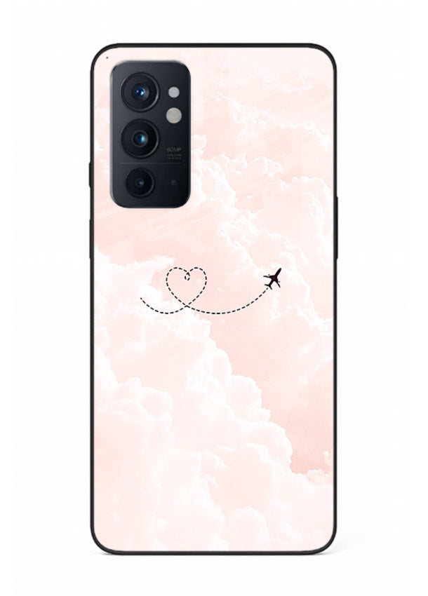 Heart Plane Clouds pink sky artwork OnePlus 9RT glass back cover