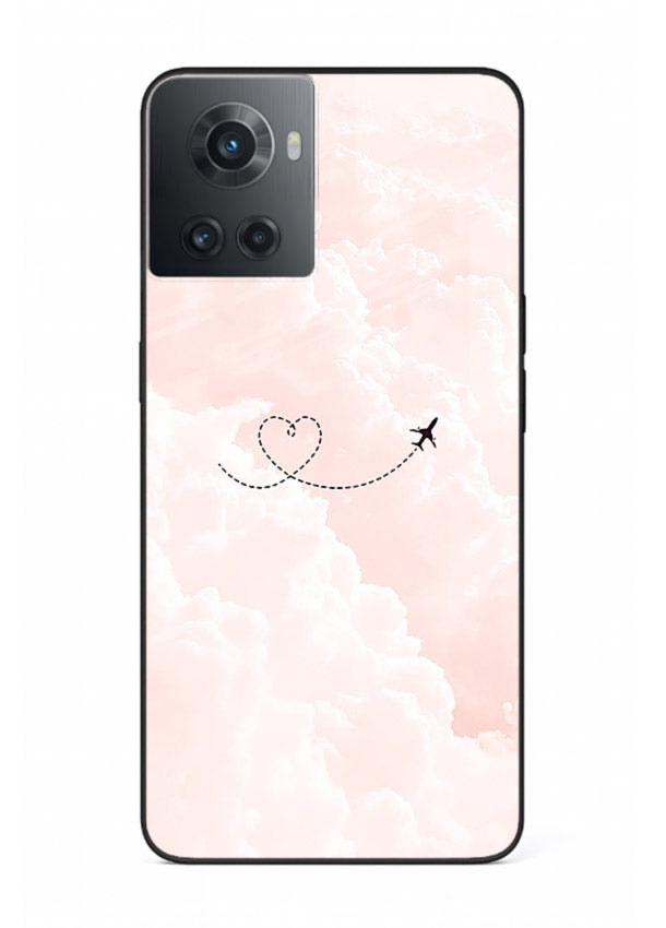 Heart Plane Clouds pink sky artwork OnePlus 10R glass back cover
