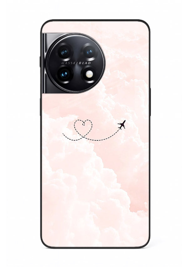 Heart Plane Clouds pink sky artwork OnePlus 11 glass back cover