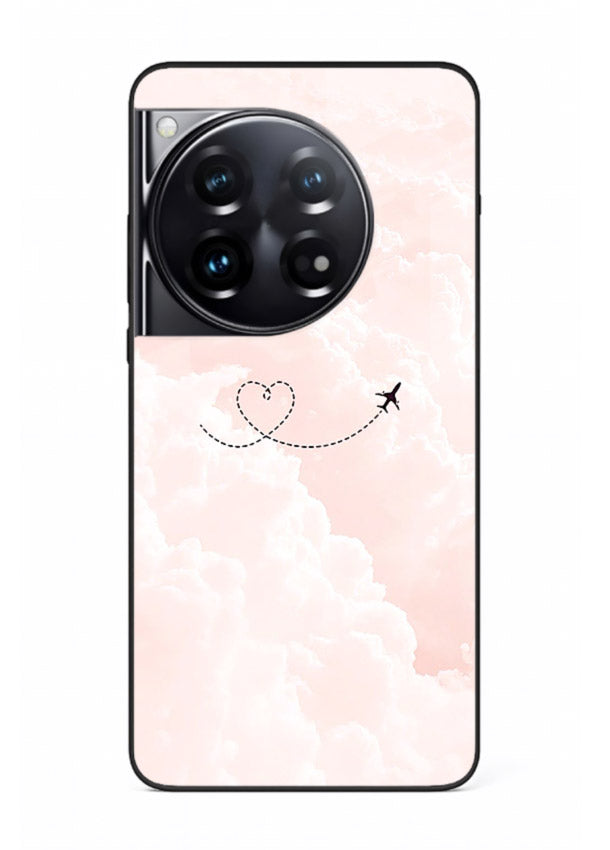 Heart Plane Clouds pink sky artwork OnePlus 12 glass back cover