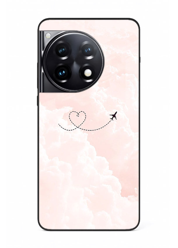 Heart Plane Clouds pink sky artwork OnePlus 12R glass back cover
