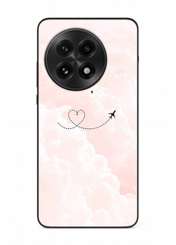 Heart Plane Clouds pink sky artwork OnePlus 13R glass back cover