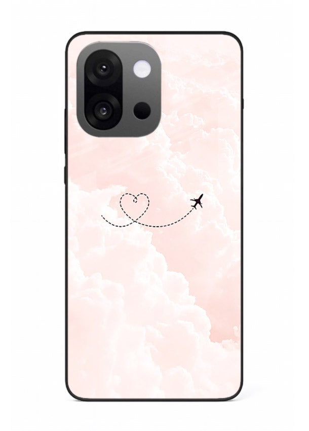 Heart Plane Clouds pink sky artwork OnePlus 13s glass back cover
