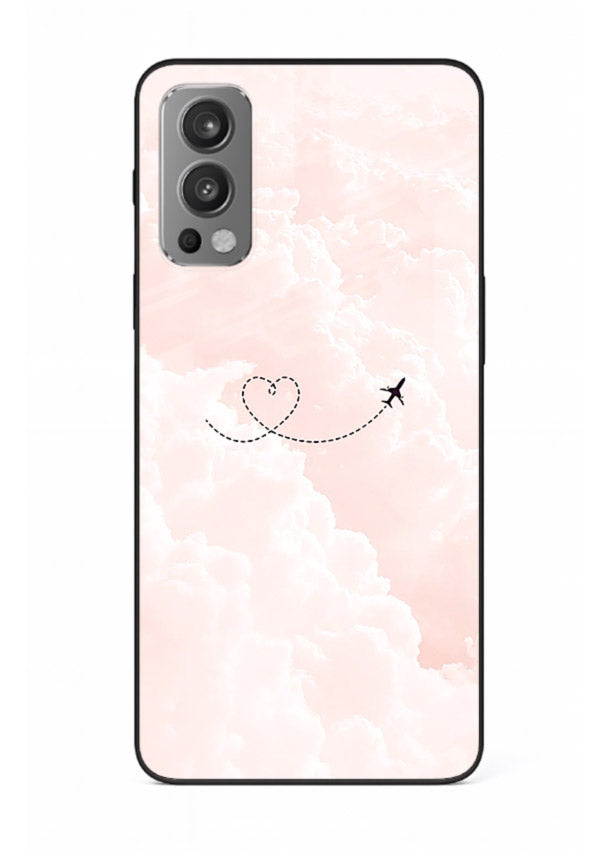 Heart Plane Clouds pink sky artwork OnePlus Nord 2 glass back cover