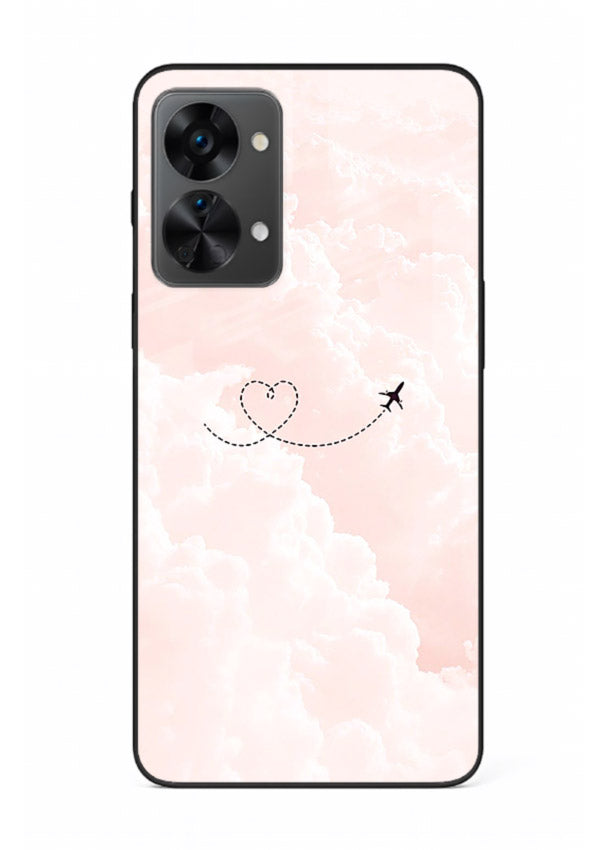 Heart Plane Clouds pink sky artwork OnePlus Nord 2T glass back cover