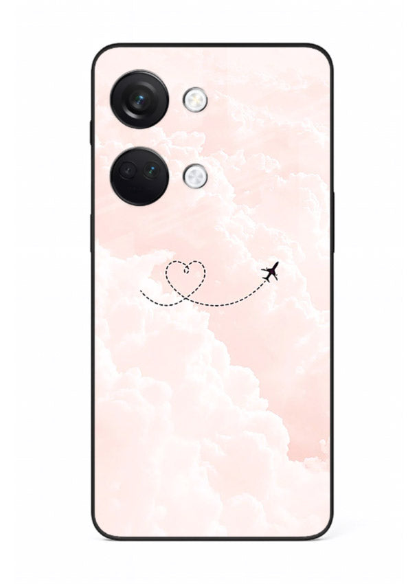 Heart Plane Clouds pink sky artwork OnePlus Nord 3 glass back cover