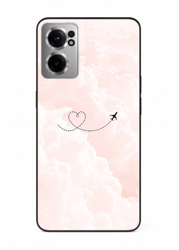 Heart Plane Clouds pink sky artwork OnePlus Nord CE2 5G glass back cover