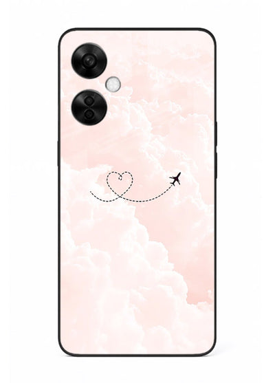 Heart Plane Clouds pink sky artwork OnePlus Nord CE3 Lite glass back cover