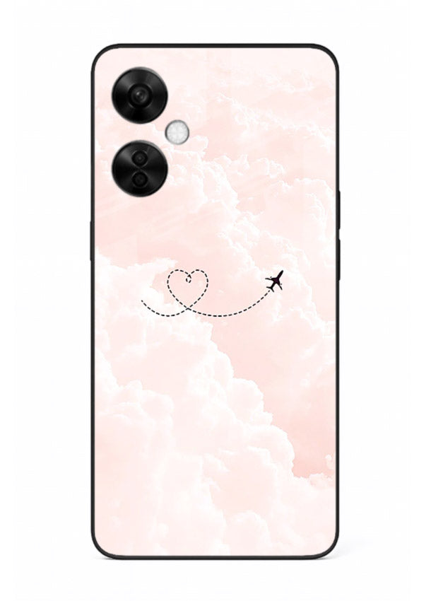 Heart Plane Clouds pink sky artwork OnePlus Nord CE3 Lite glass back cover