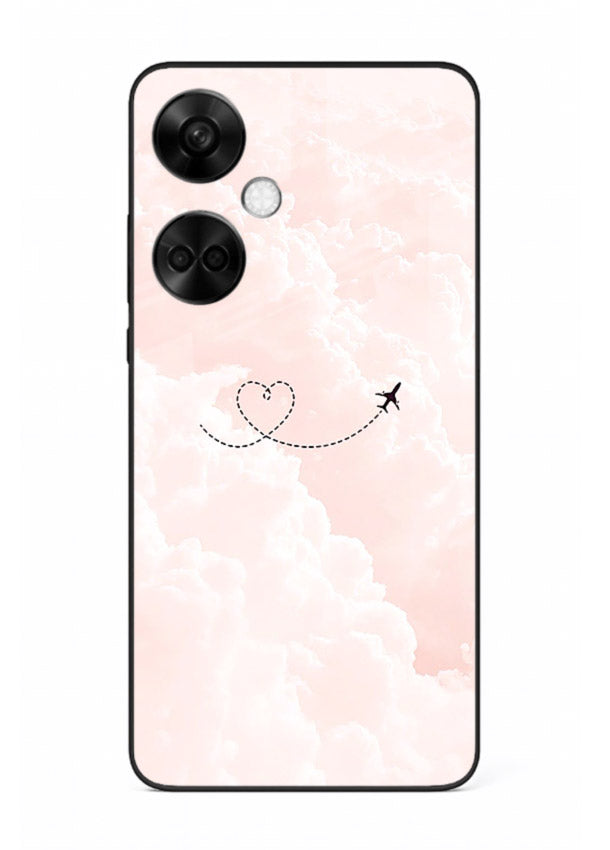 Heart Plane Clouds pink sky artwork OnePlus Nord CE3 glass back cover