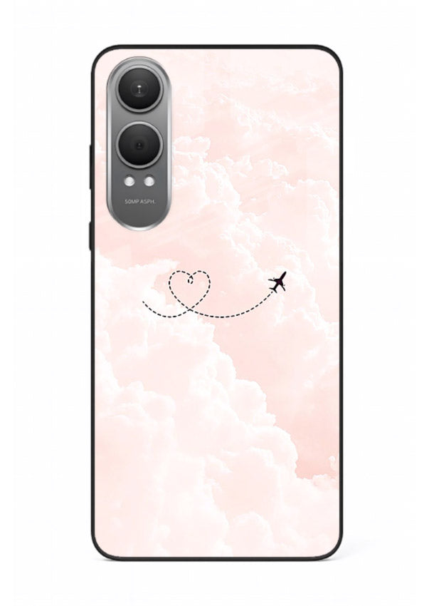 Heart Plane Clouds pink sky artwork OnePlus Nord CE4 Lite glass back cover