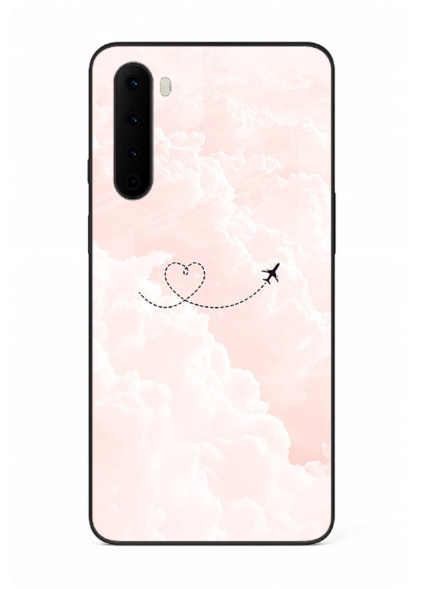 Heart Plane Clouds pink sky artwork OnePlus Nord glass back cover
