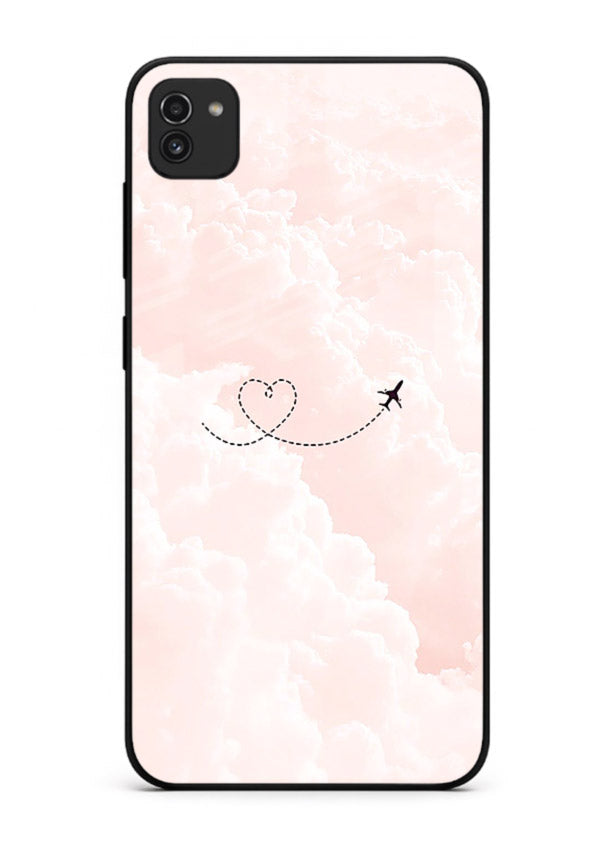 Heart Plane Clouds pink sky artwork Samsung A03 glass back cover