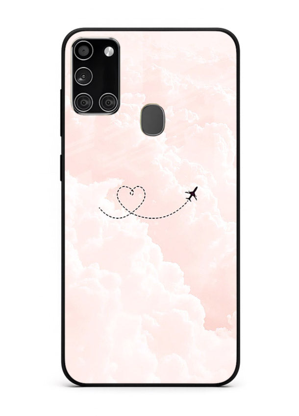 Heart Plane Clouds pink sky artwork Samsung A21s glass back cover
