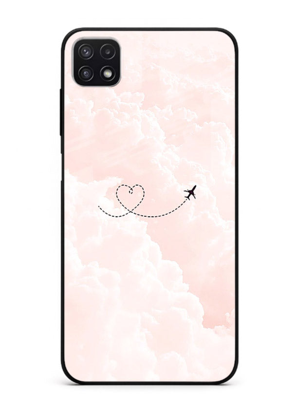 Heart Plane Clouds pink sky artwork Samsung F42 5G glass back cover