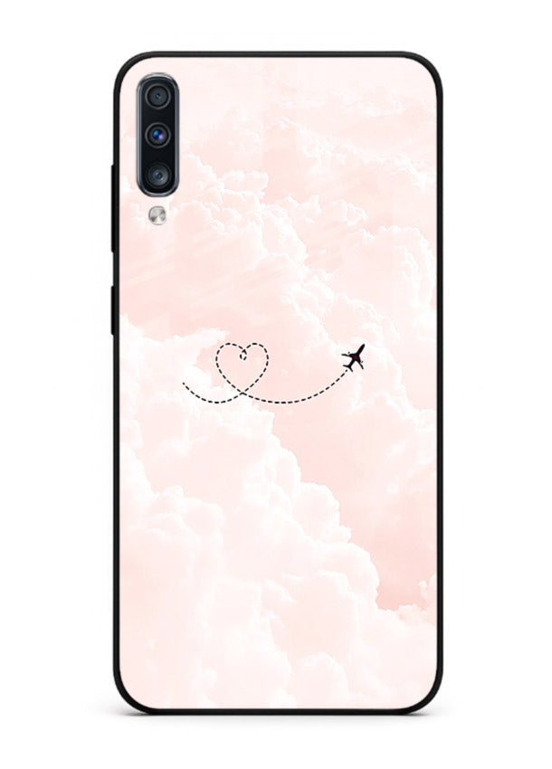Heart Plane Clouds pink sky artwork Samsung A70 glass back cover