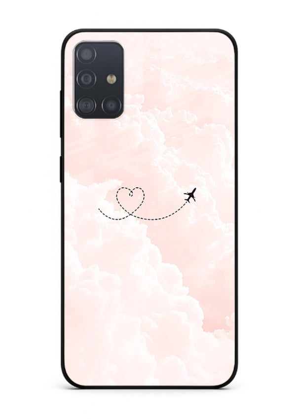 Heart Plane Clouds pink sky artwork Samsung A71 glass back cover