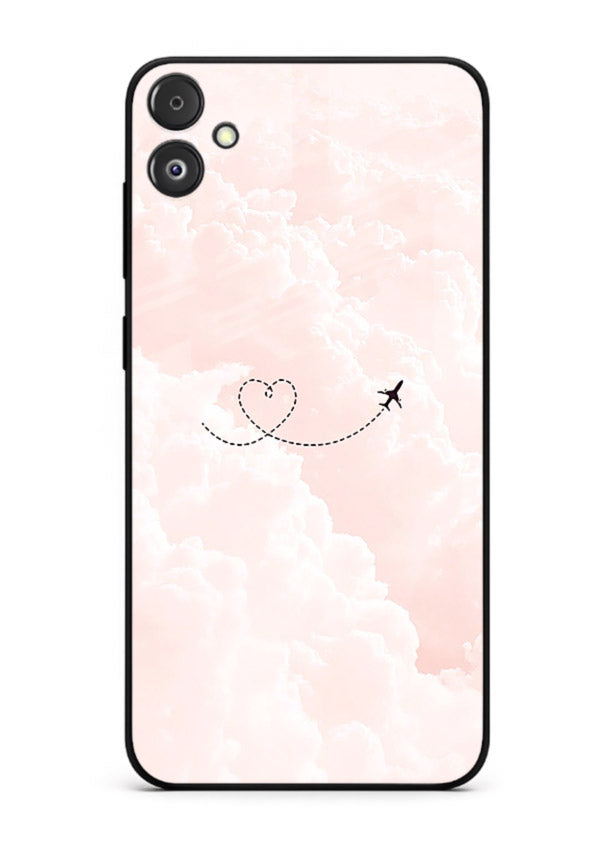 Heart Plane Clouds pink sky artwork Samsung F05 5G glass back cover