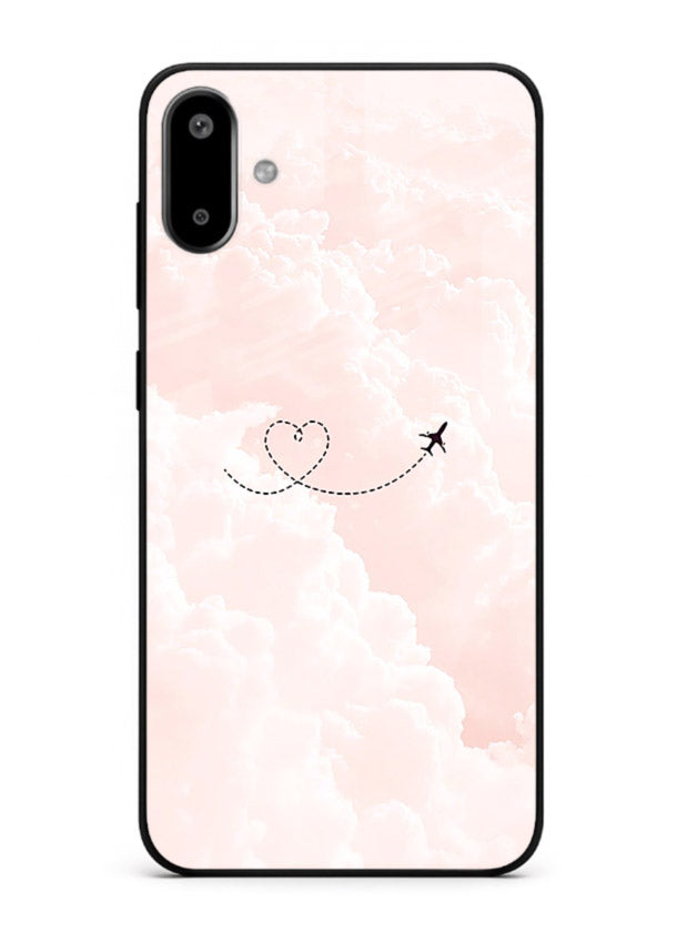 Heart Plane Clouds pink sky artwork Samsung F06 5G glass back cover