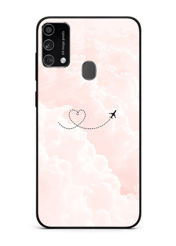 Heart Plane Clouds pink sky artwork Samsung F41 glass back cover