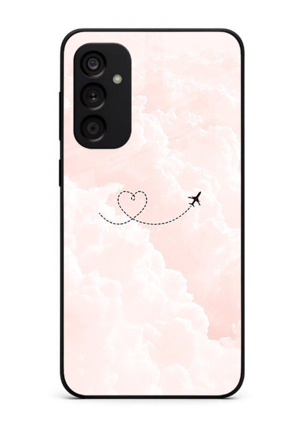 Heart Plane Clouds pink sky artwork Samsung F55 5G glass back cover