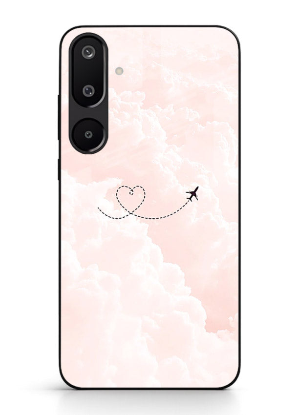 Heart Plane Clouds pink sky artwork Samsung M16 5G glass back cover