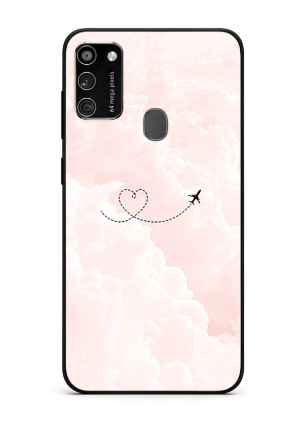 Heart Plane Clouds pink sky artwork Samsung M30s glass back cover
