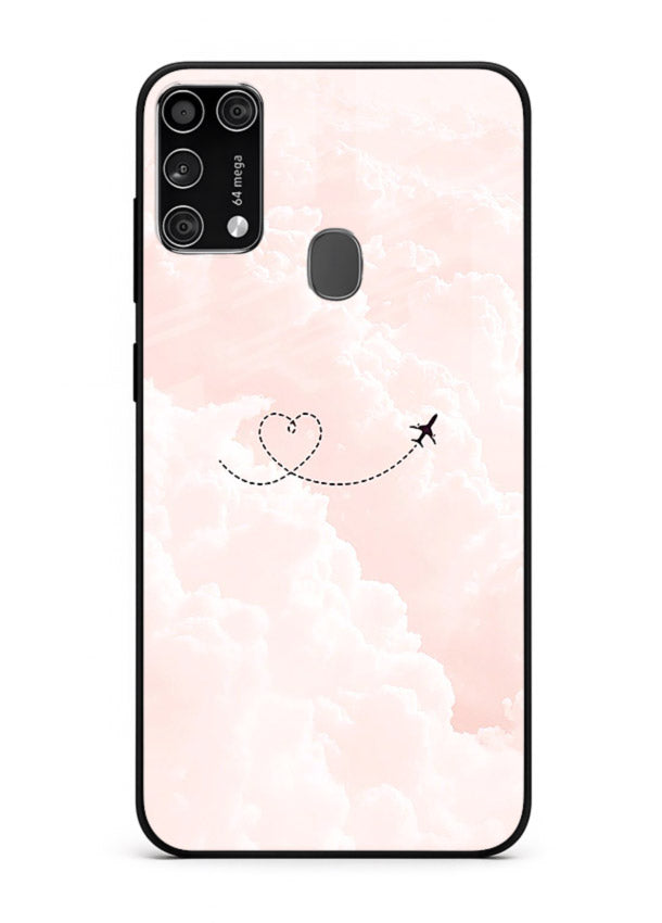 Heart Plane Clouds pink sky artwork Samsung M31 Prime glass back cover